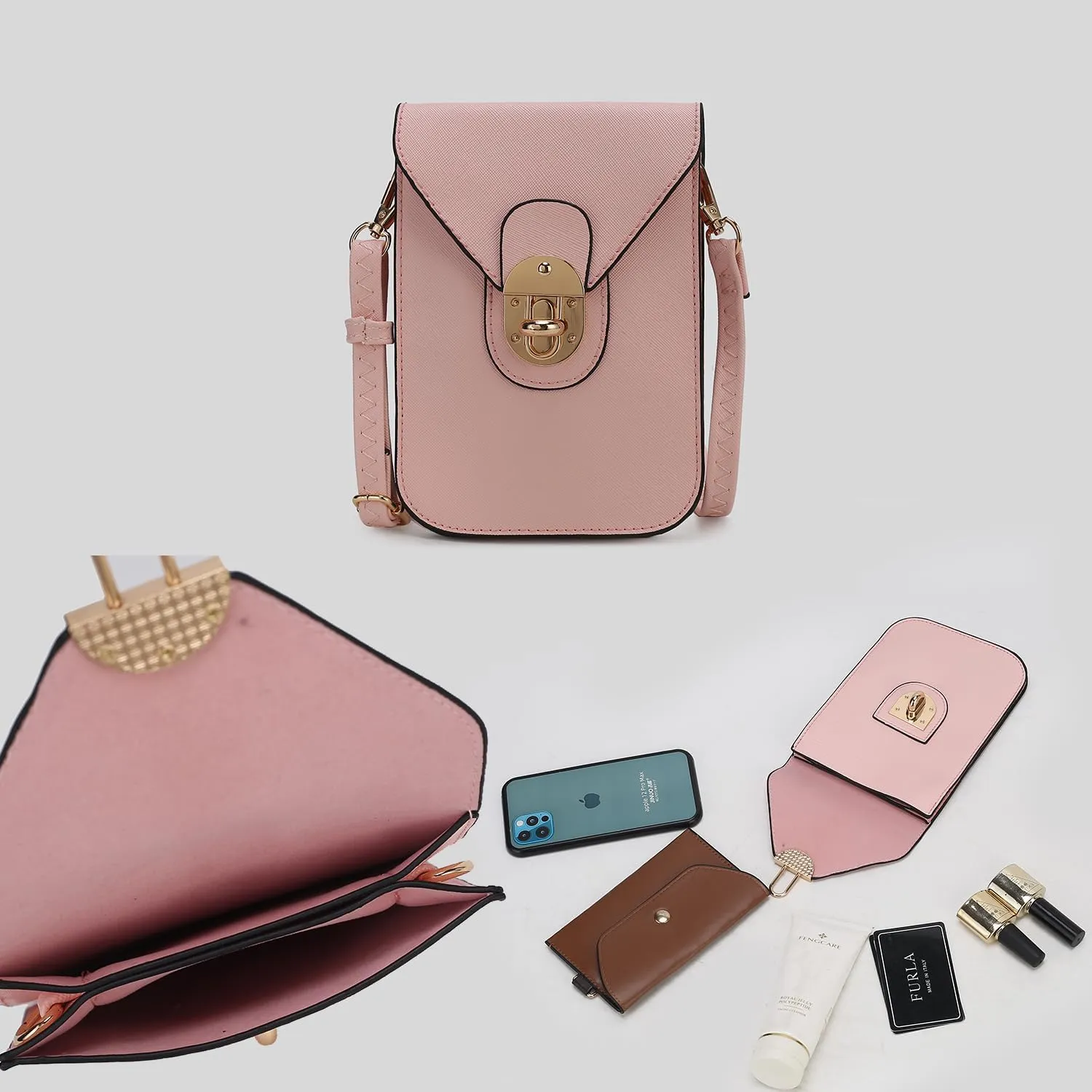 MKF Collection Small Crossbody Cell Phone Case for Women Fashion Turn Lock, Movil phone Bag Adjust Shoulder Strap by Mia K