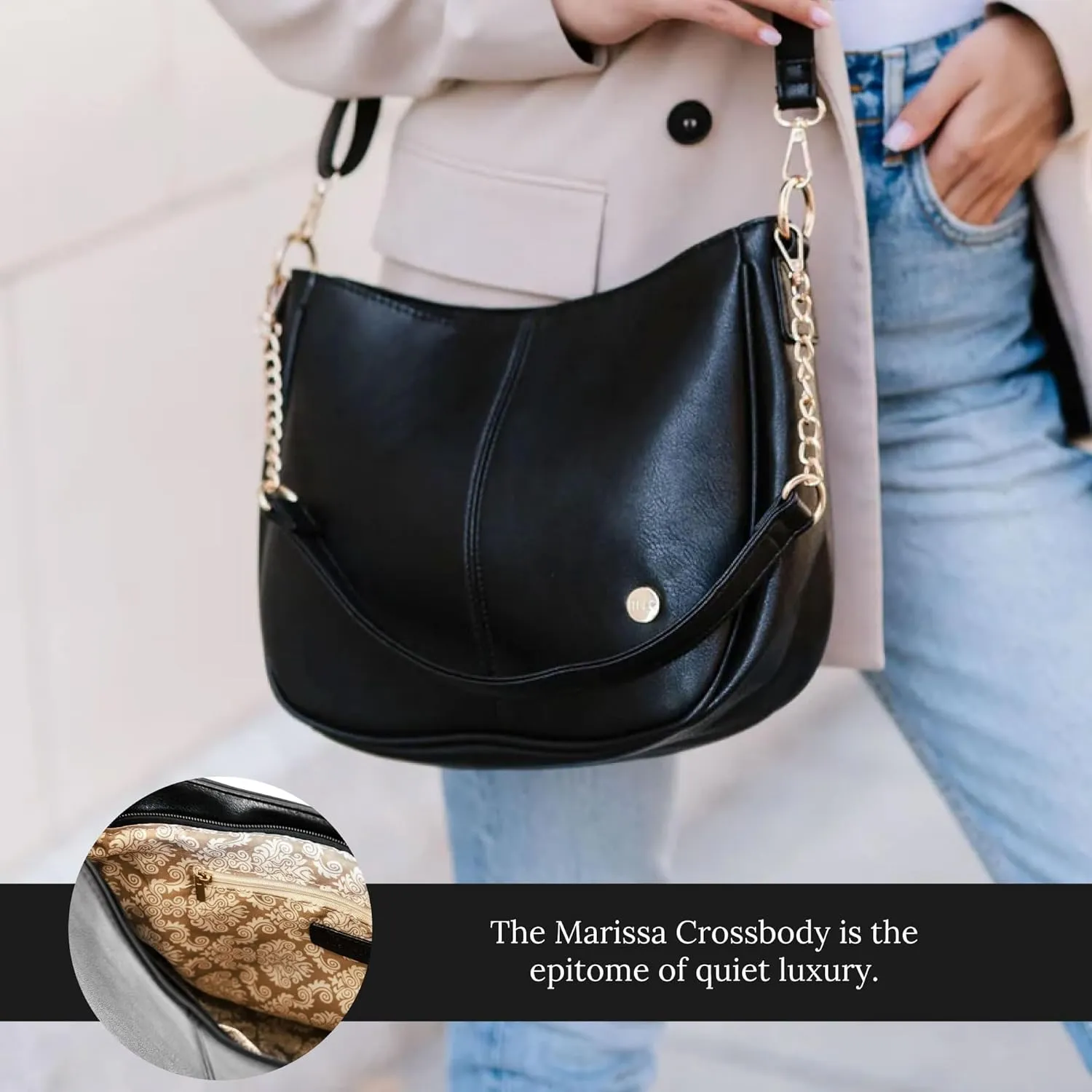 Modern Chic Crossbody Bags for Women - Marissa Saddle Crossbody, Vegan Leather Shoulder or Handbag with Two Adjustable Straps