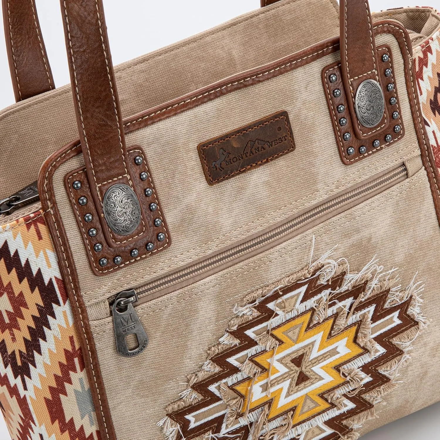 Montana West Embroidered Aztec Tote Bag for Women Western Jean Denim Collection Handbag