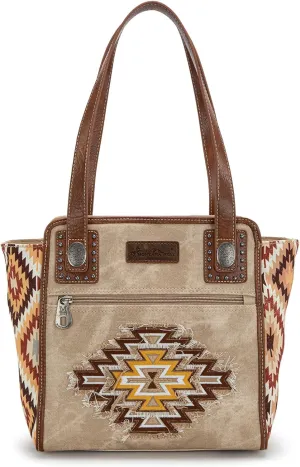 Montana West Embroidered Aztec Tote Bag for Women Western Jean Denim Collection Handbag