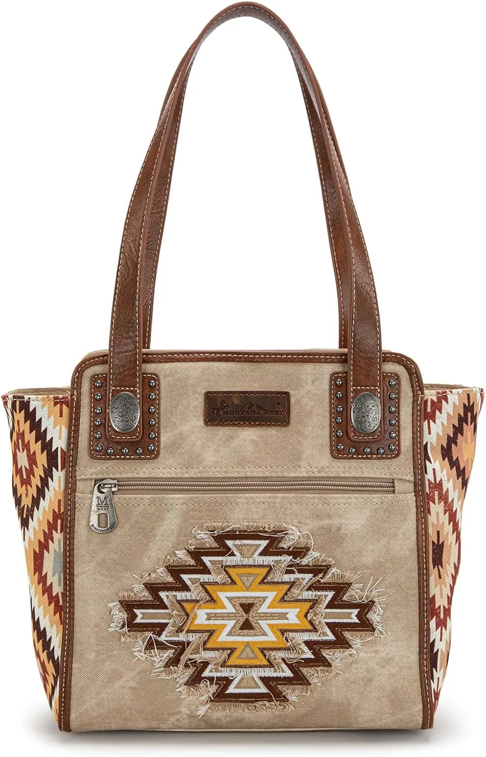 Montana West Embroidered Aztec Tote Bag for Women Western Jean Denim Collection Handbag