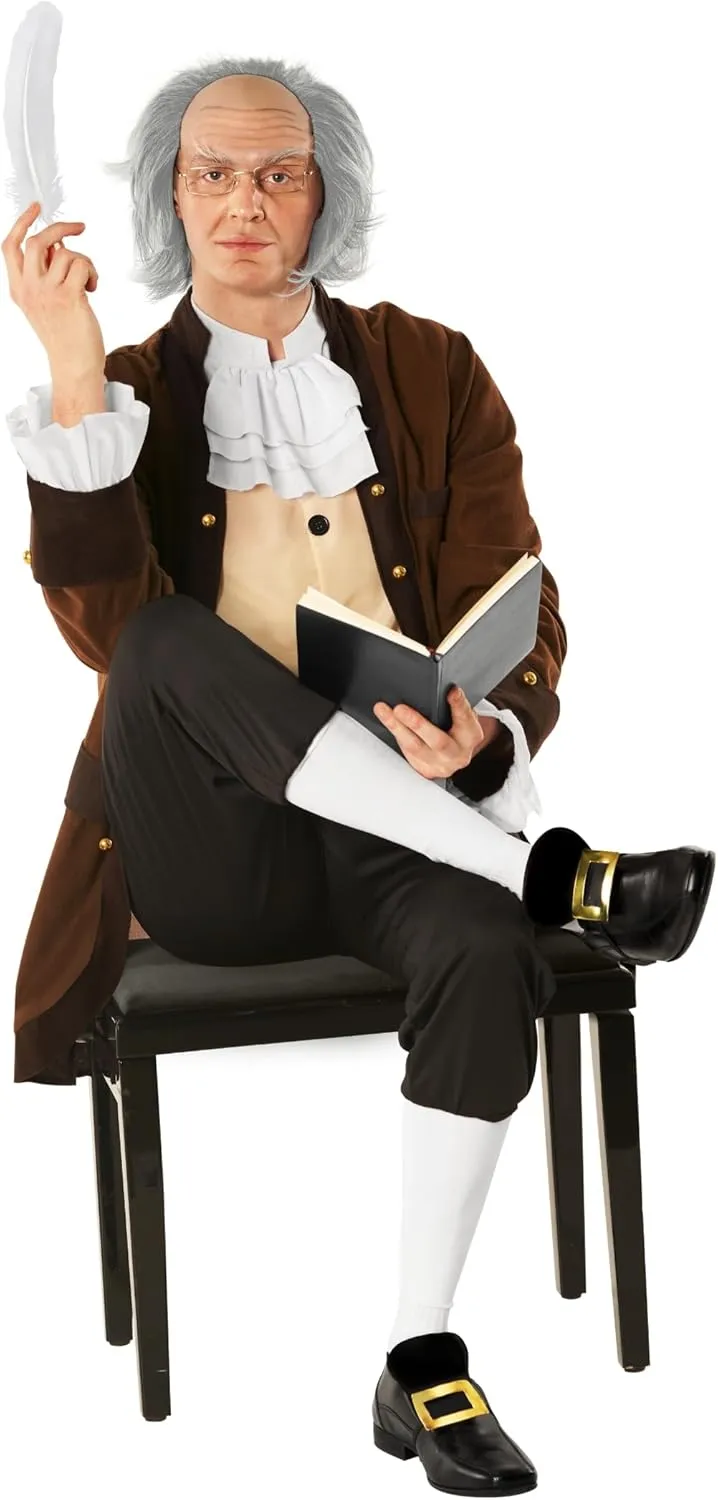 Morph Benjamin Franklin Costume With Wig Founding Fathers Costume Adult Colonial Outfit Men Ben Franklin Outfit Men