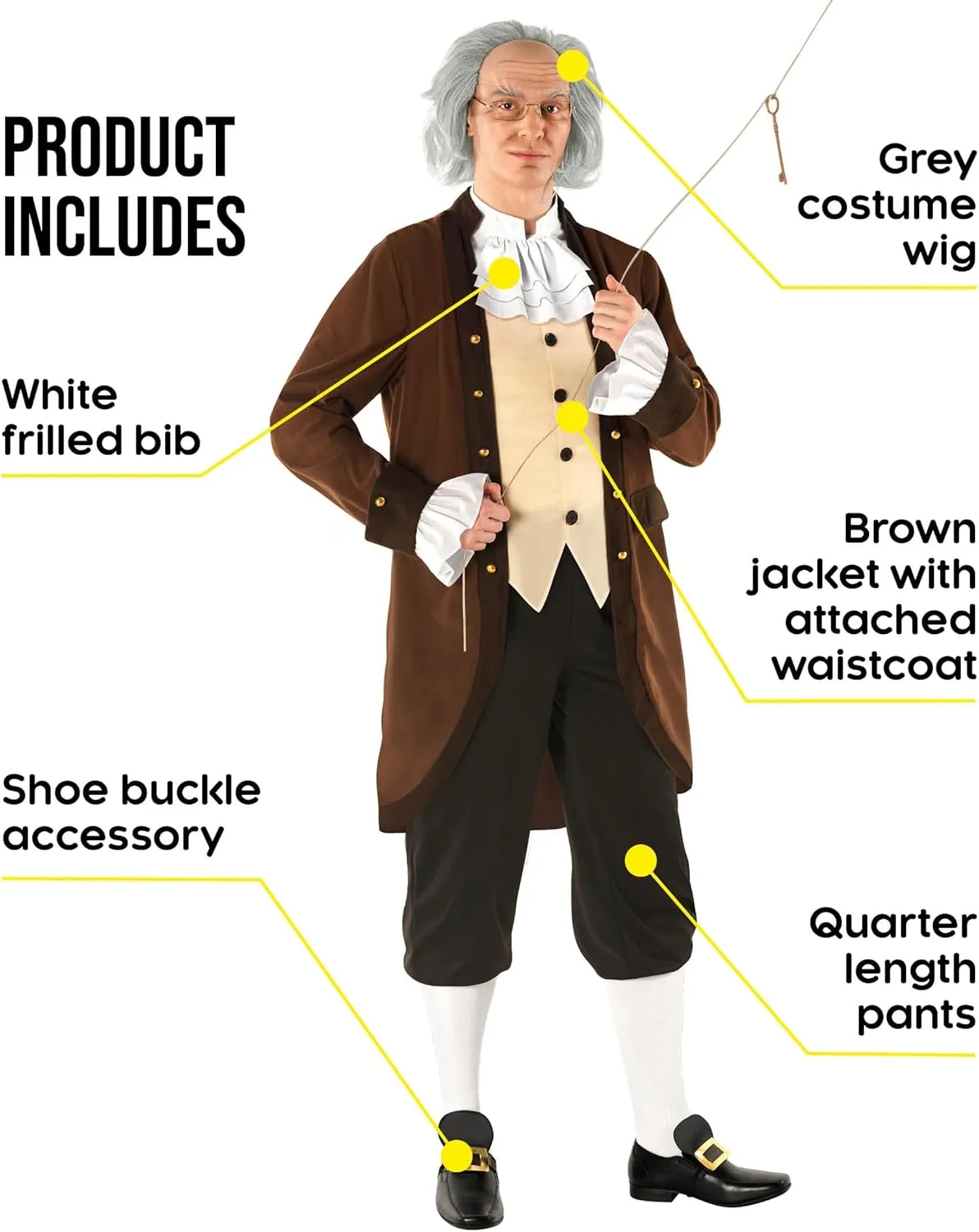 Morph Benjamin Franklin Costume With Wig Founding Fathers Costume Adult Colonial Outfit Men Ben Franklin Outfit Men