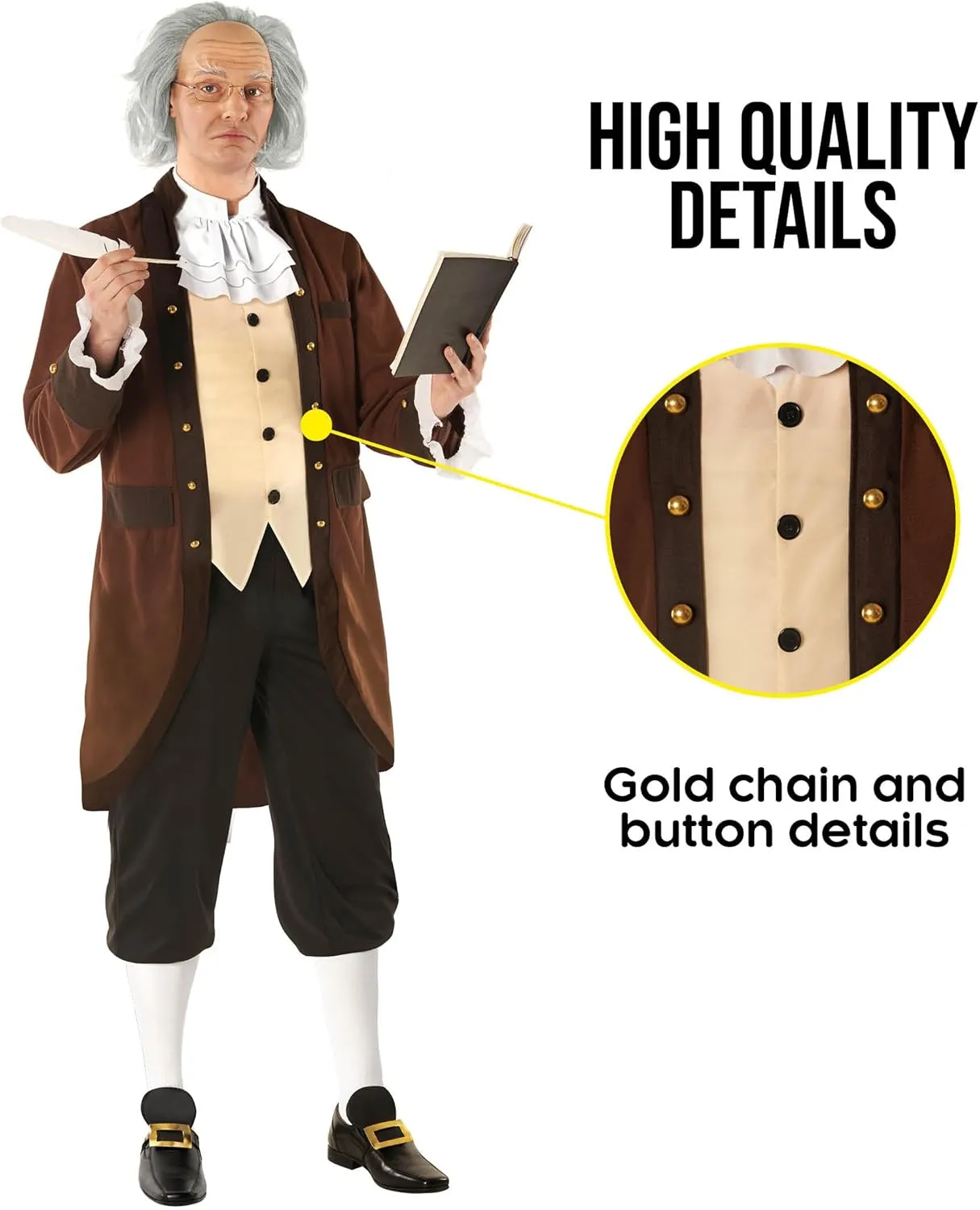 Morph Benjamin Franklin Costume With Wig Founding Fathers Costume Adult Colonial Outfit Men Ben Franklin Outfit Men
