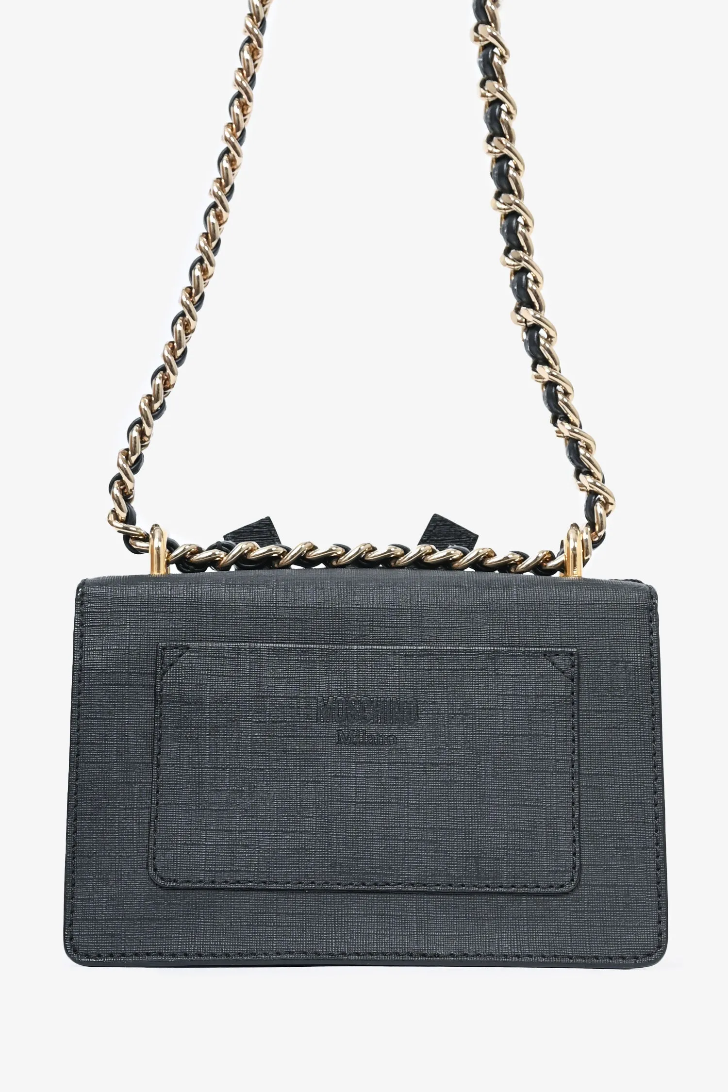 Moschino Black Leather Bear Crossbody Bag
