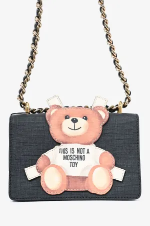 Moschino Black Leather Bear Crossbody Bag