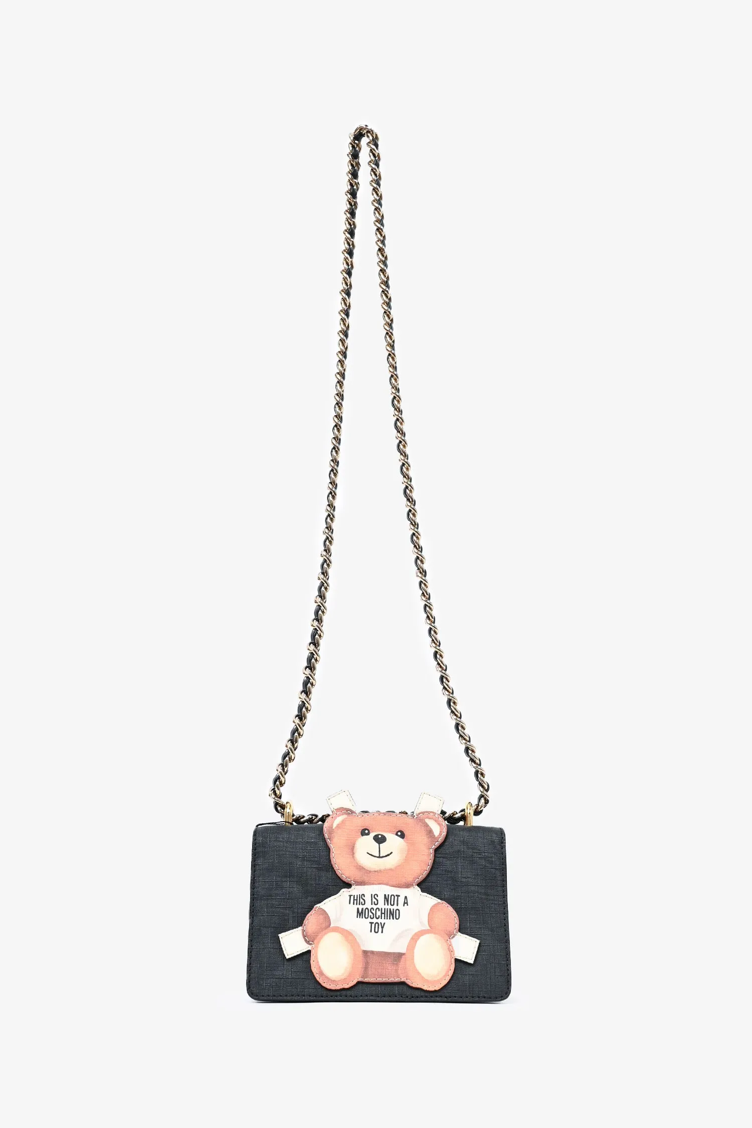 Moschino Black Leather Bear Crossbody Bag