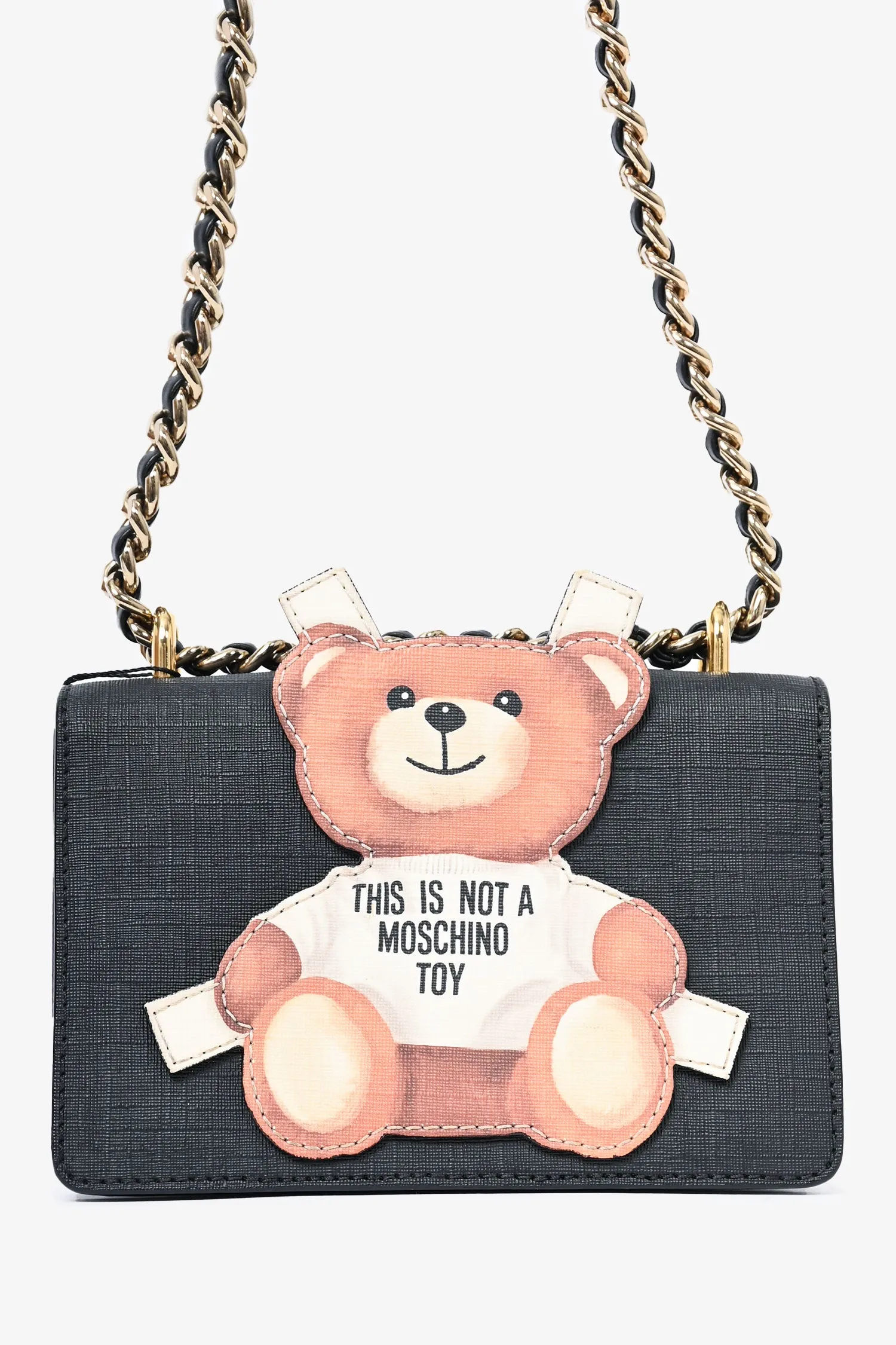 Moschino Black Leather Bear Crossbody Bag