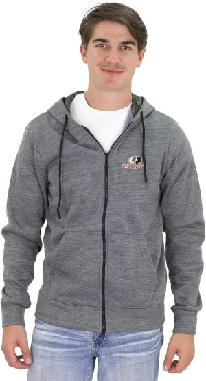 Mossy Oak Men's Marled Full Zip Fleece Lined Hoodie Sweatshirt with Embroidered Chest Logo