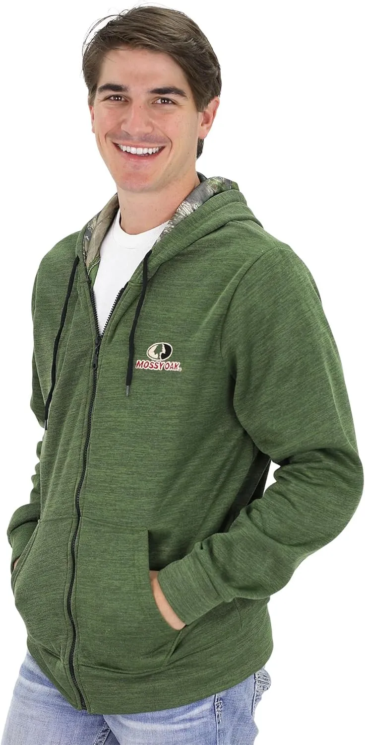 Mossy Oak Men's Marled Full Zip Fleece Lined Hoodie Sweatshirt with Embroidered Chest Logo