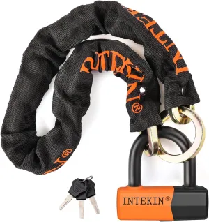 Motorcycle Chain Locks 3.1FT Motorcycle Lock 10mm/0.42inch Thick Bike Chain Lock Heavy Duty Chain Lock with 16mm/0.64inch Disc Lock for Motorcycles, Scooters, Gates and More, Orange