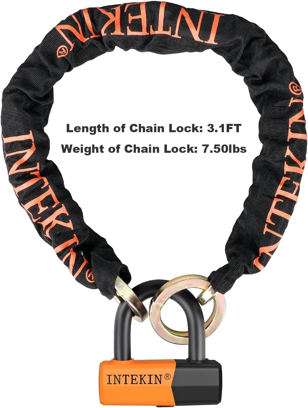 Motorcycle Chain Locks 3.1FT Motorcycle Lock 10mm/0.42inch Thick Bike Chain Lock Heavy Duty Chain Lock with 16mm/0.64inch Disc Lock for Motorcycles, Scooters, Gates and More, Orange