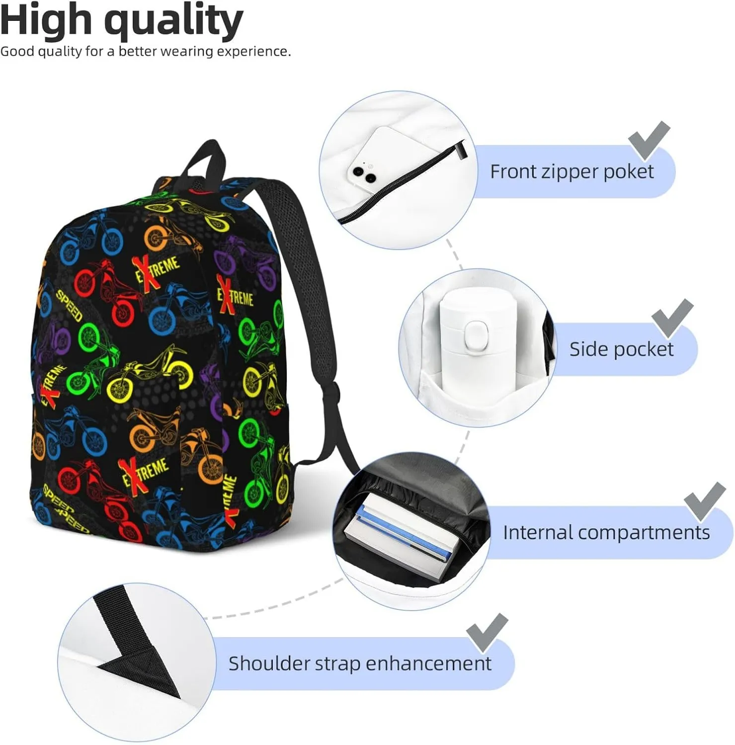 Motorcycles grunge guys modern urban extreme race Canvas Backpacks Laptop Backpack Multipurpose Double Shoulder Bag for Men Women Gifts Medium