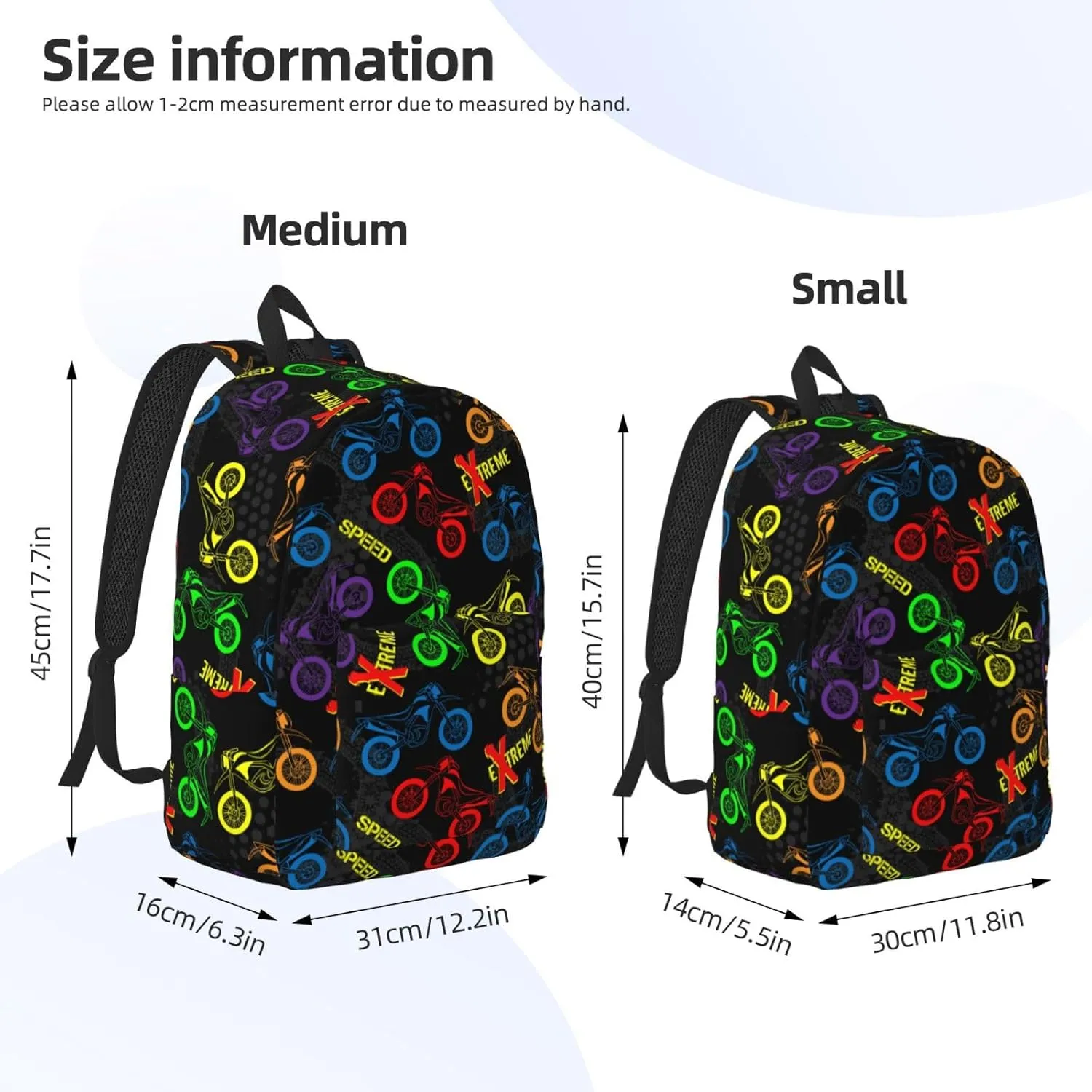 Motorcycles grunge guys modern urban extreme race Canvas Backpacks Laptop Backpack Multipurpose Double Shoulder Bag for Men Women Gifts Medium