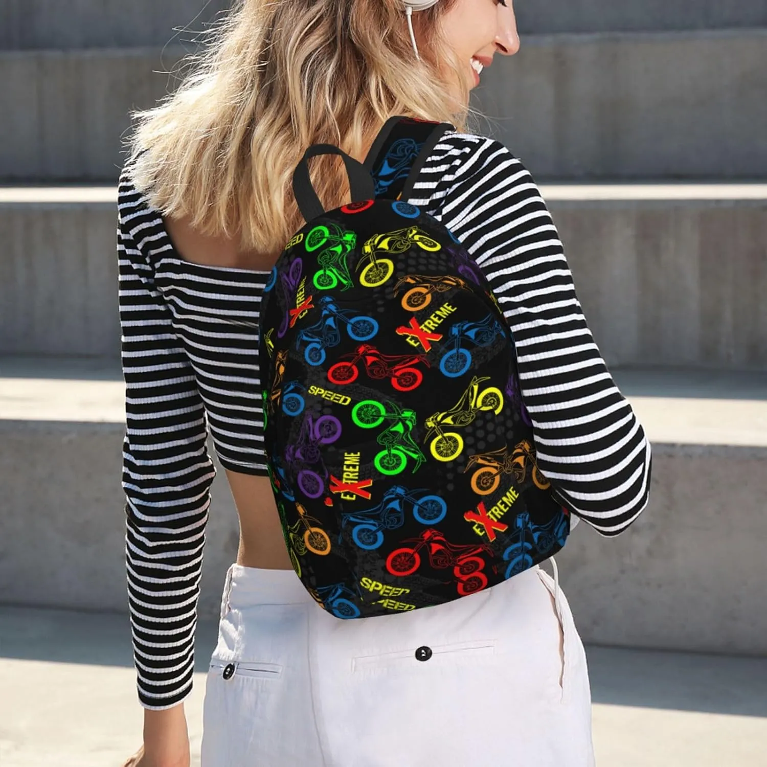 Motorcycles grunge guys modern urban extreme race Canvas Backpacks Laptop Backpack Multipurpose Double Shoulder Bag for Men Women Gifts Medium
