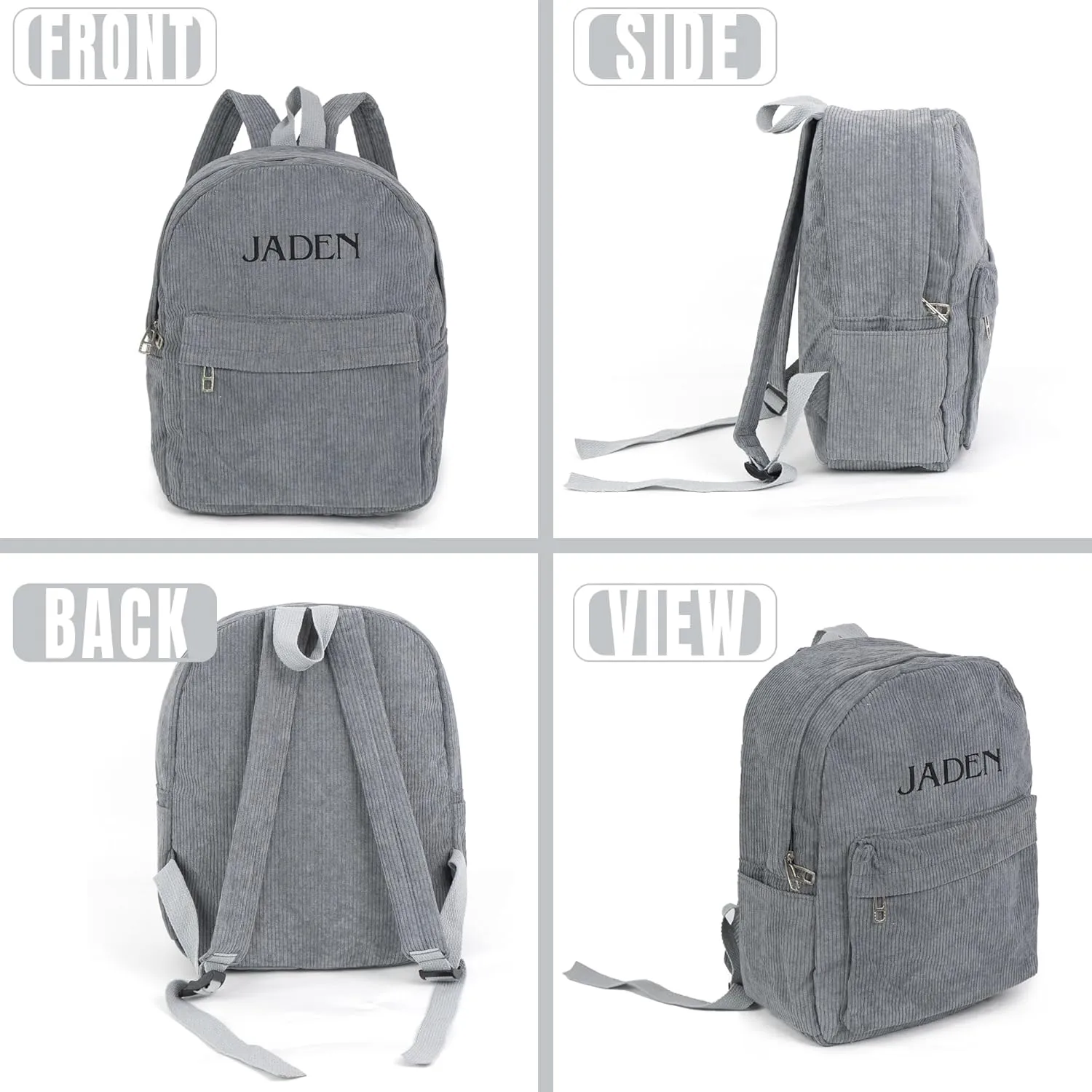 MT WORLD Corduroy Backpack,Personalized Toddler Backpack,Personalized Backpack for Boys,Monogrammed Gray Corduroy Mini Backpack,Customized Kids Backpack with Name,Embroidered Backpack for Child