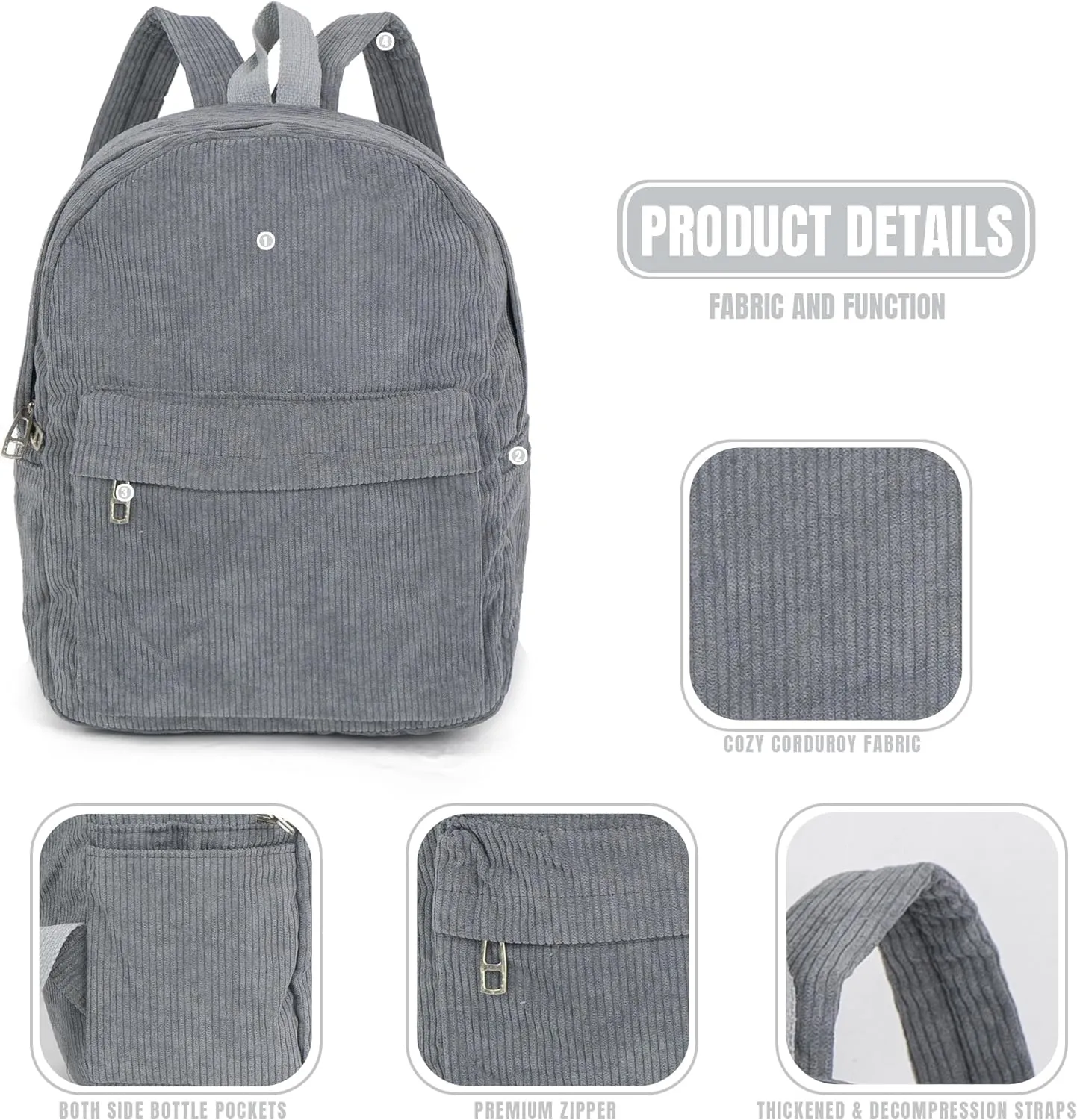 MT WORLD Corduroy Backpack,Personalized Toddler Backpack,Personalized Backpack for Boys,Monogrammed Gray Corduroy Mini Backpack,Customized Kids Backpack with Name,Embroidered Backpack for Child