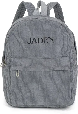 MT WORLD Corduroy Backpack,Personalized Toddler Backpack,Personalized Backpack for Boys,Monogrammed Gray Corduroy Mini Backpack,Customized Kids Backpack with Name,Embroidered Backpack for Child