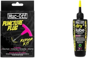 Muc-Off Puncture Plug Tubeless Tire Repair Kit for MTB/Road/Gravel Bikes and Muc-Off 120mL Dry Chain Lube for All Bike Types