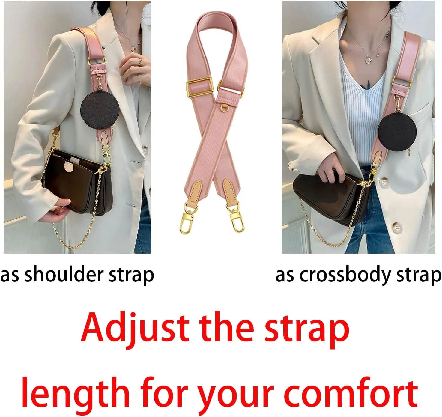 Multi Pouchette Accessories Adjustable Strap, Crossbody Shoulder Purse Strap Replacement, Wide Luxury Bag Strap