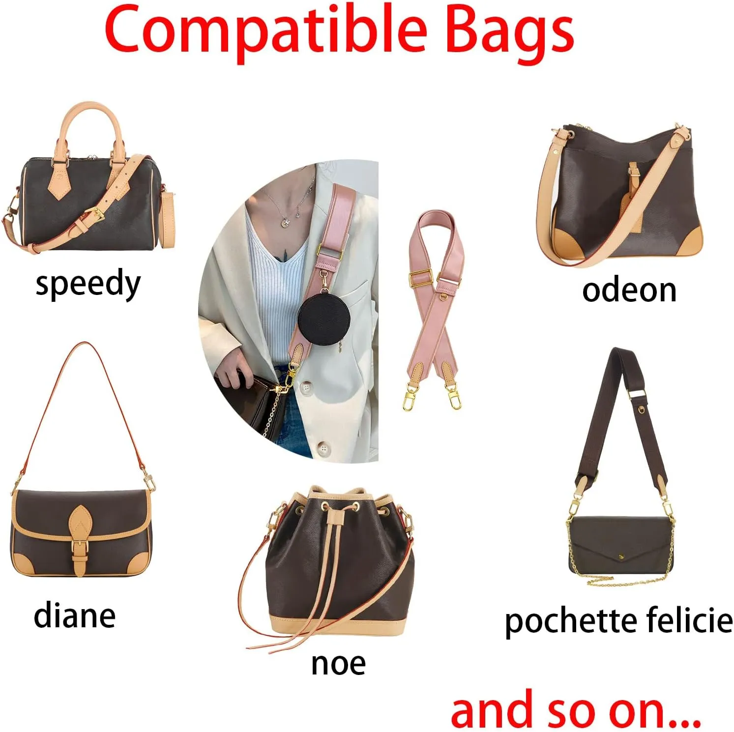 Multi Pouchette Accessories Adjustable Strap, Crossbody Shoulder Purse Strap Replacement, Wide Luxury Bag Strap
