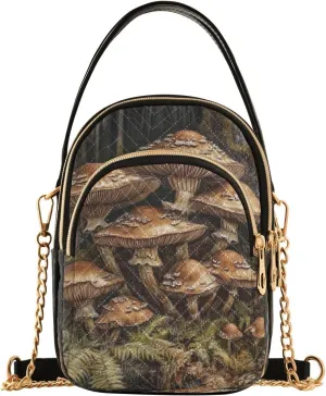 Mushroom Fern Dark Brown Multi Pockets Crossbody Bags for Women Zip Cell Phone Purse Wallet Bag with Detachable Shoulder Strap Cross Body Handbag for Women Girls Trendy Gift Traveling Shopping