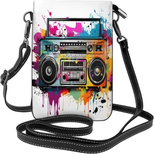 Music Colorful Recorder Leather Crossbody Bag For Women, Small Cell Phone Purse Mini Shoulder Phone Bag Wallet Pouch