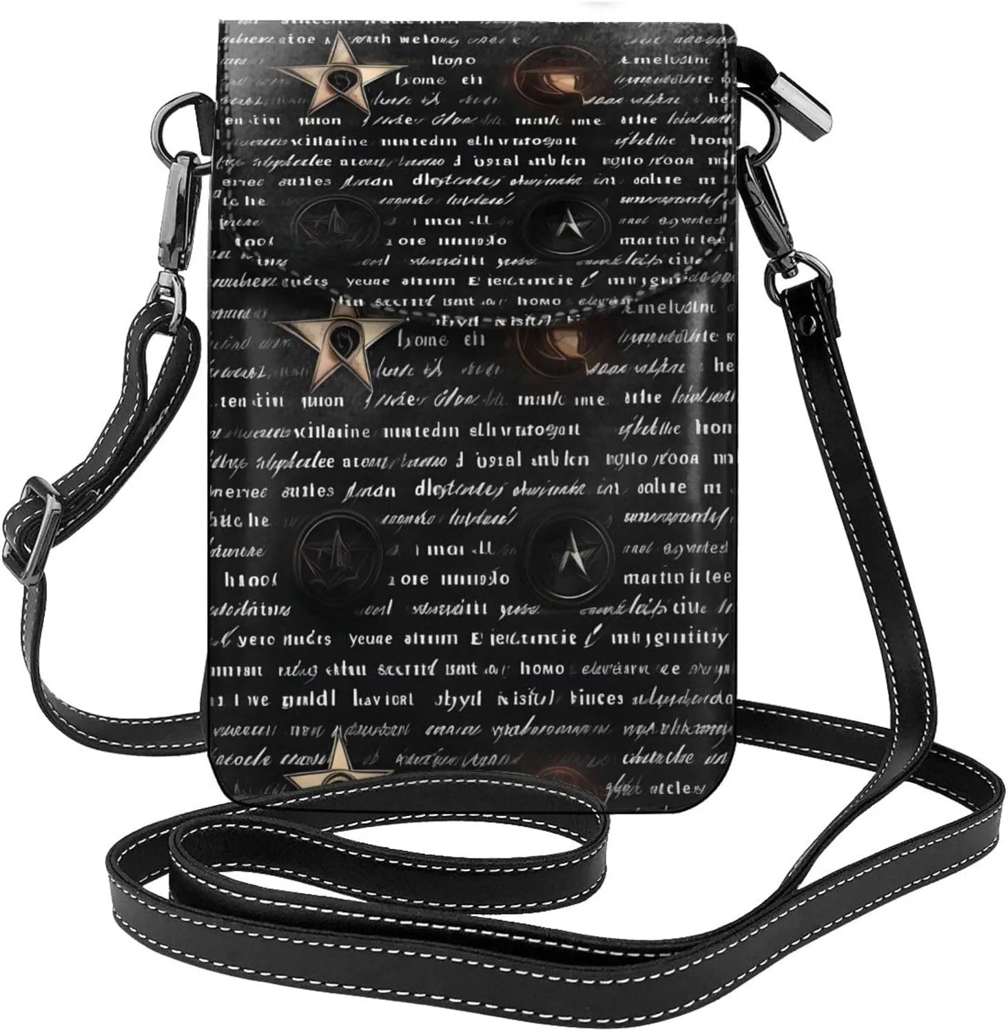 Mysterious Text Zippered Crossbody Bag, Women'S Shoulder Bag With Card Slot, Removable Shoulder Strap, 7.6 X 4.9 In.