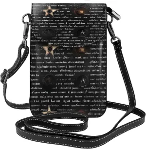 Mysterious Text Zippered Crossbody Bag, Women'S Shoulder Bag With Card Slot, Removable Shoulder Strap, 7.6 X 4.9 In.