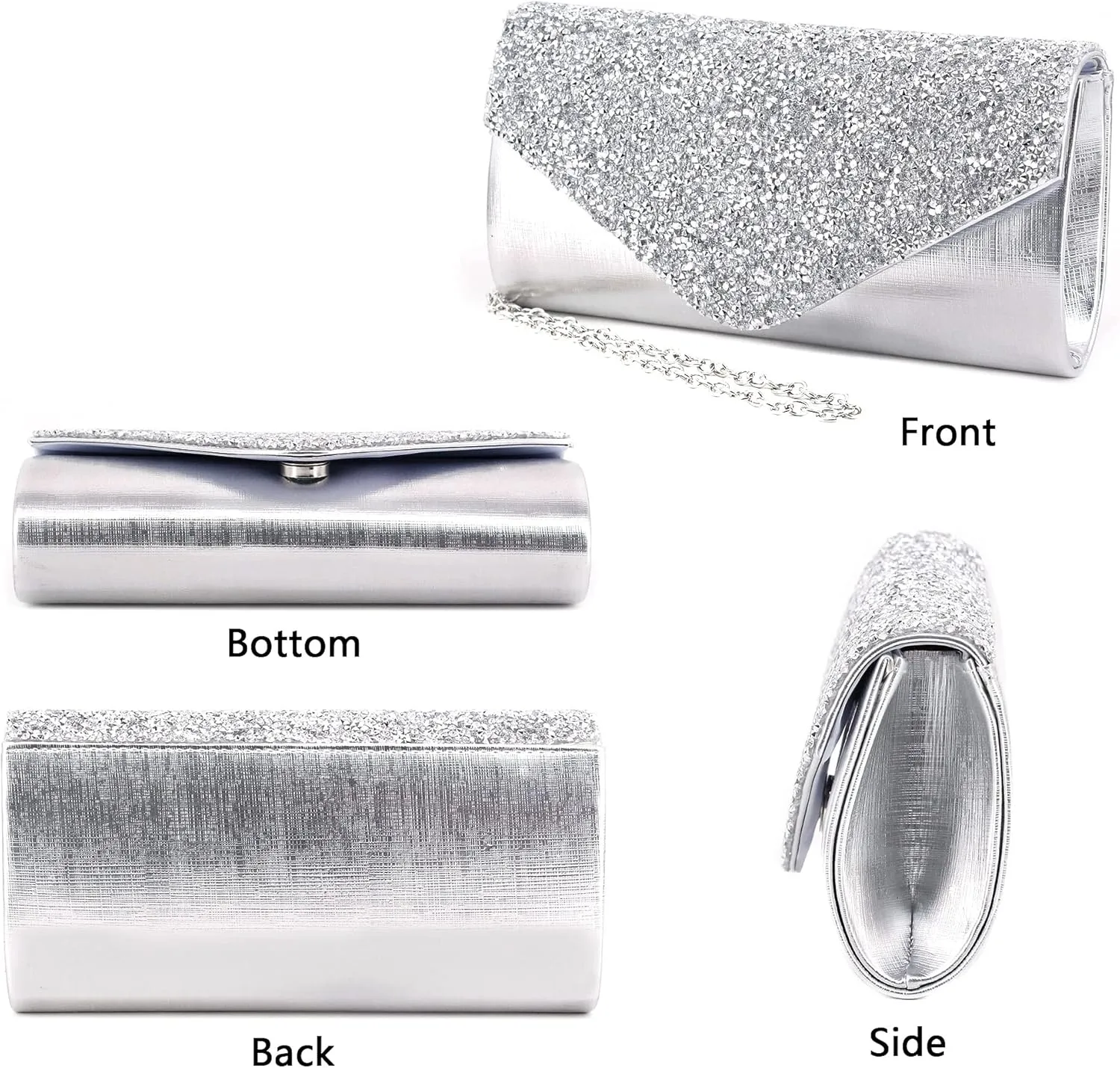 Naimo Flap Dazzling Rhinestone Clutch Bag Evening Bag Purse With Detachable Chain For Wedding and Party