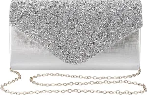 Naimo Flap Dazzling Rhinestone Clutch Bag Evening Bag Purse With Detachable Chain For Wedding and Party