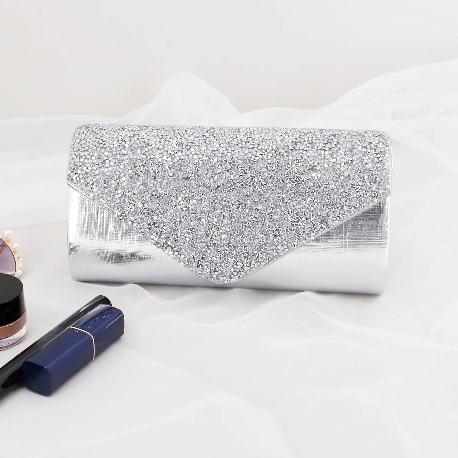 Naimo Flap Dazzling Rhinestone Clutch Bag Evening Bag Purse With Detachable Chain For Wedding and Party