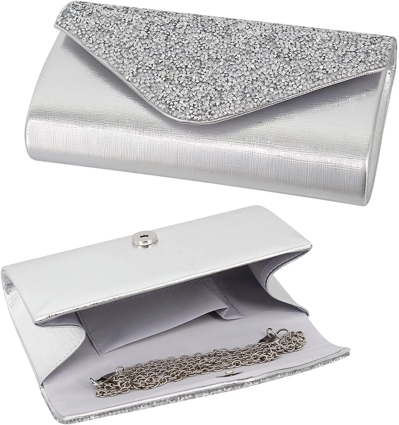 Naimo Flap Dazzling Rhinestone Clutch Bag Evening Bag Purse With Detachable Chain For Wedding and Party
