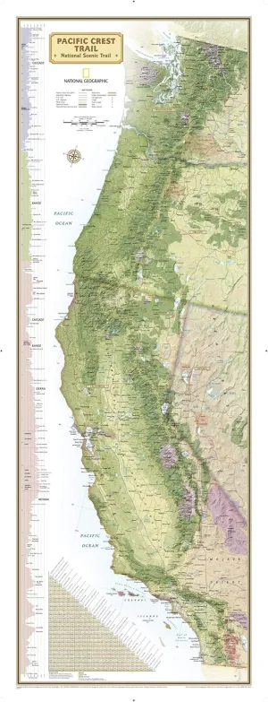 National Geographic: Pacific Crest Trail Wall Map - 18 x 48 inches - Rolled Canvas