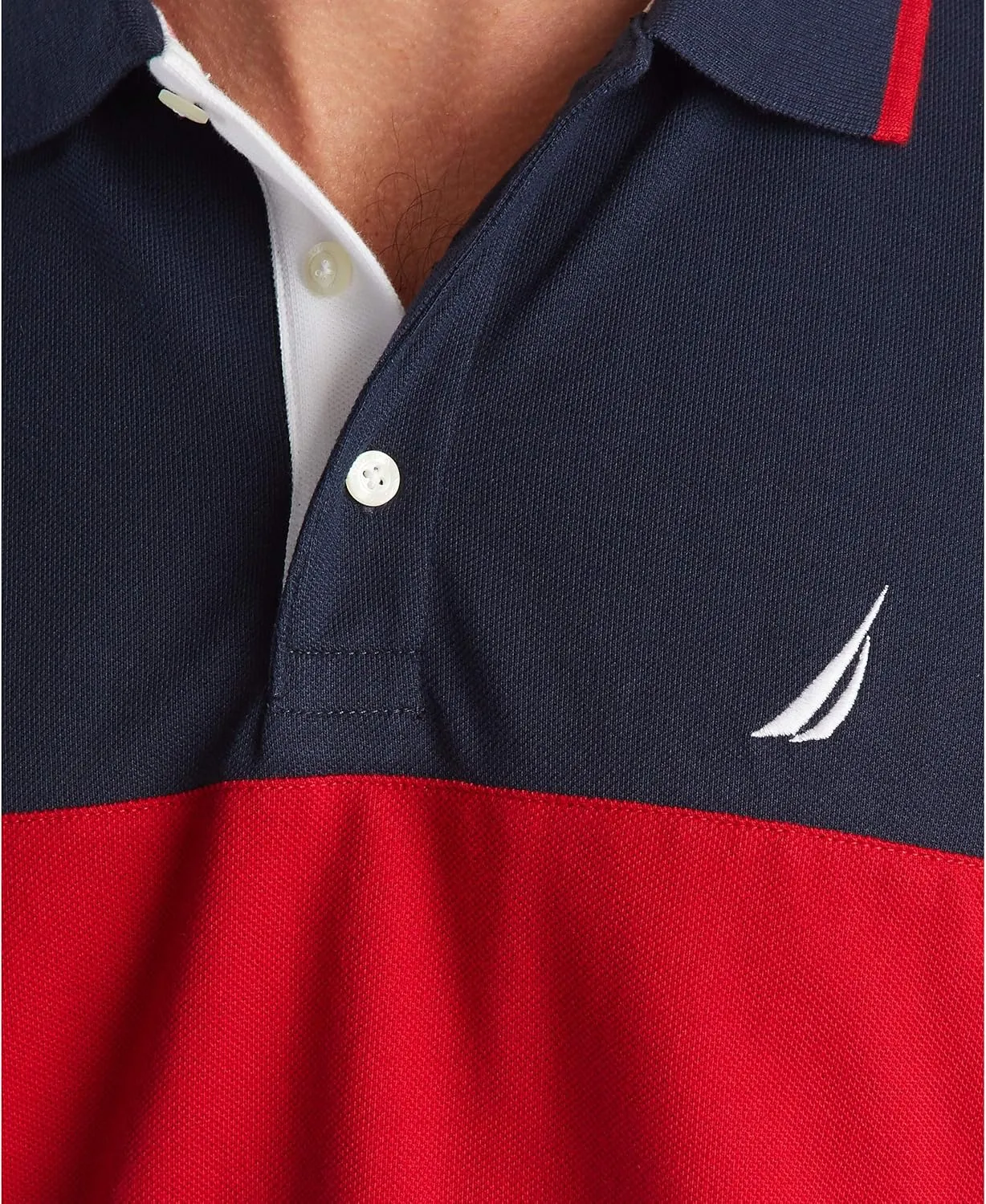 Nautica Men's Short Sleeve 100% Cotton Pique Color Block Polo Shirt
