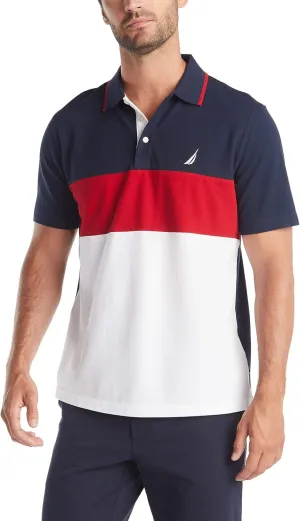 Nautica Men's Short Sleeve 100% Cotton Pique Color Block Polo Shirt
