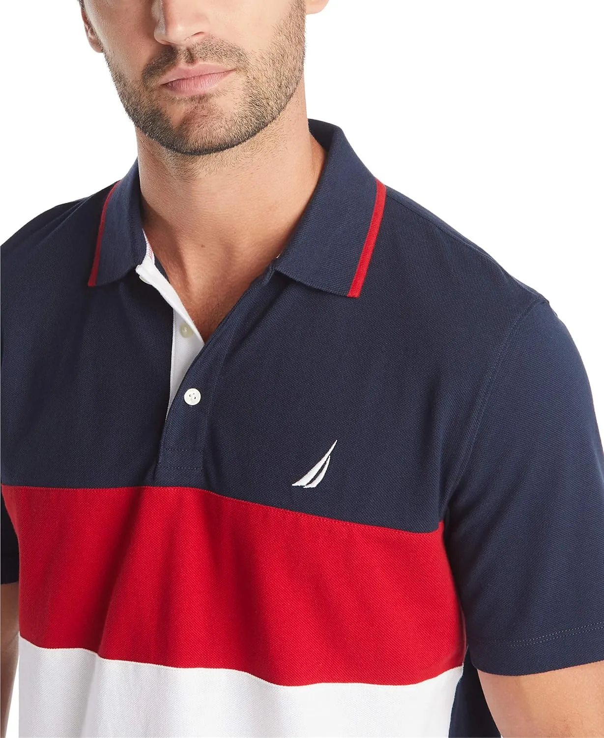 Nautica Men's Short Sleeve 100% Cotton Pique Color Block Polo Shirt