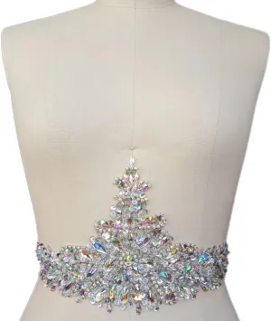 New Exquisite Pure Handmade AB Colour Bright Crystal Patches Sew-on Rhinestones Applique with Stones Sequins Beads for Wedding Dress DIY Manual Accessories Belt Waist Decoration 18x38cm (AB)