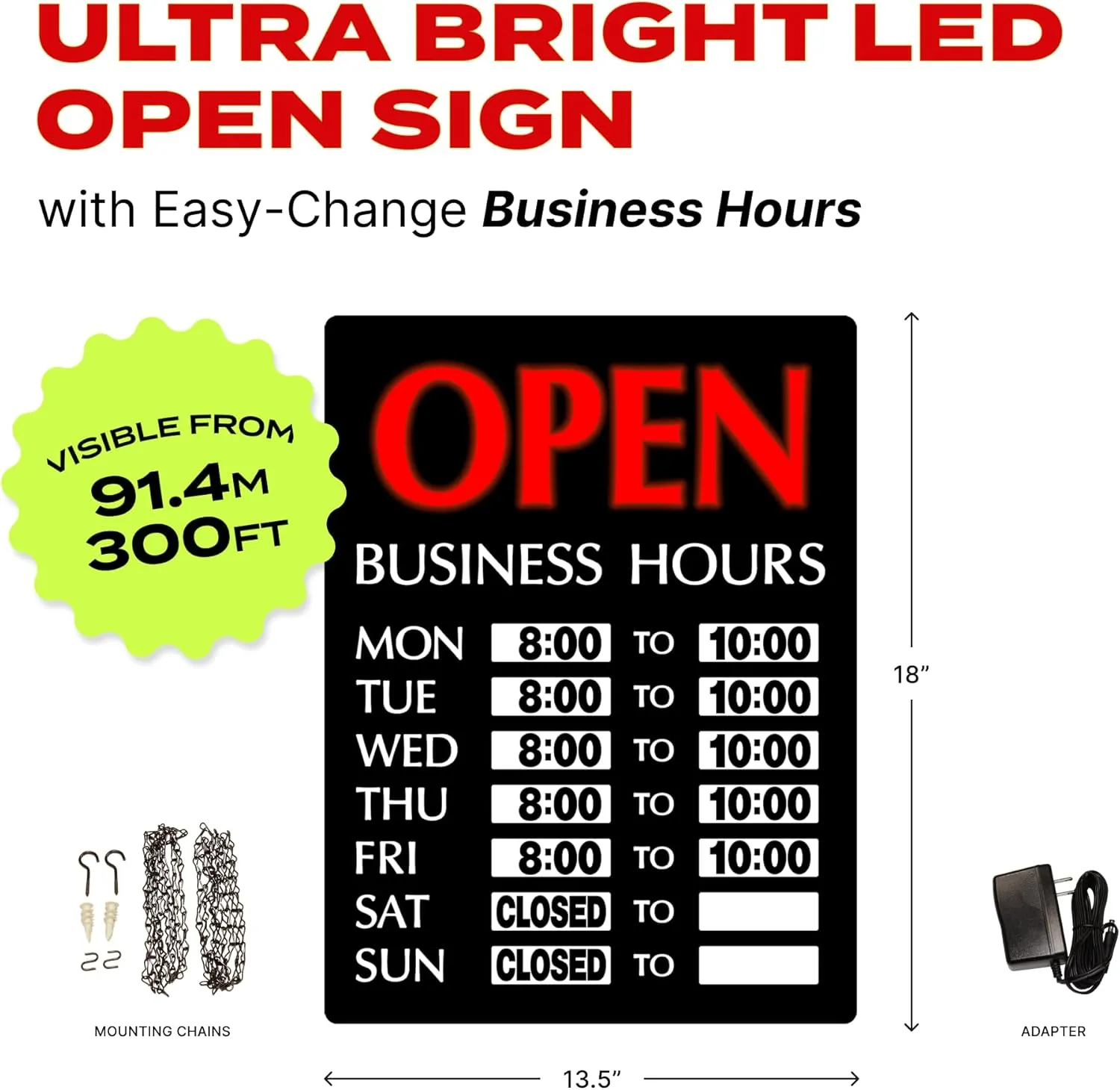 Newon 13" x 18" Vertical LED Open Sign - Ultra Bright High-Intensity, Easy-Change Business Hours, Thin Profile Design, Neon Lights for Business, Restaurant, Bar, Retail Store