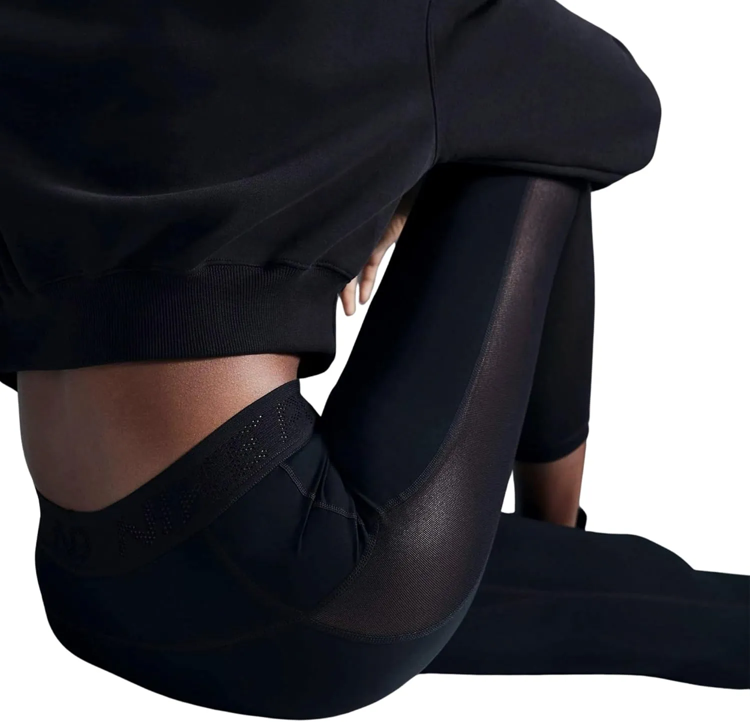 Nike Pro Women's Mid-Rise 7/8 Mesh-Paneled Leggings (FN4981-010, Black/White)