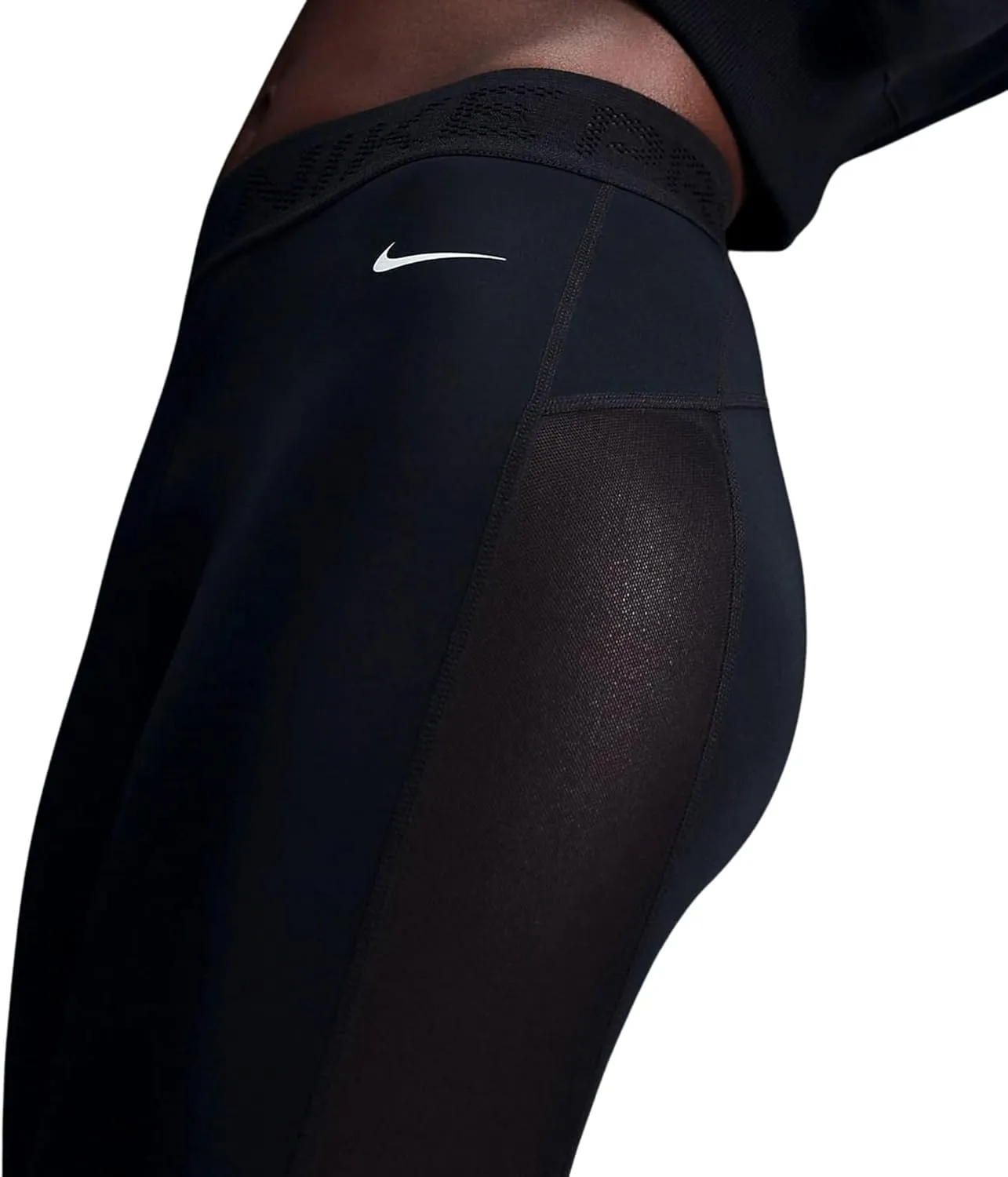 Nike Pro Women's Mid-Rise 7/8 Mesh-Paneled Leggings (FN4981-010, Black/White)
