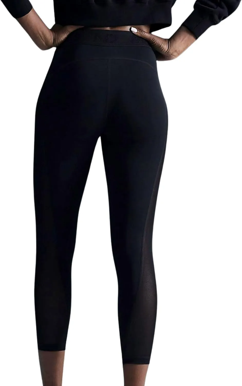Nike Pro Women's Mid-Rise 7/8 Mesh-Paneled Leggings (FN4981-010, Black/White)