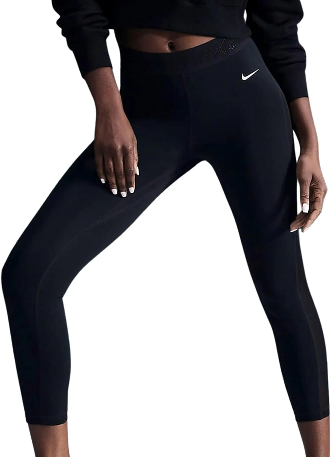 Nike Pro Women's Mid-Rise 7/8 Mesh-Paneled Leggings (FN4981-010, Black/White)