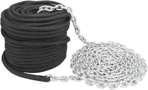 NovelBee 3/8 Inch x 50 Feet Double Braid Nylon Rope with 1/4 Inch x 15 Feet Galvanized Chain for Boat Anchor Rope and Dock Line (Black)
