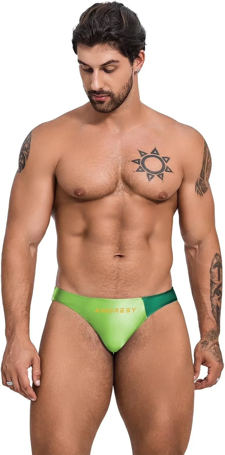 Oceanus Series Color-Blocked Swimming Trunks Spandex Triangle Sexy Fashion Vacation Navy Style Beach spa（511）