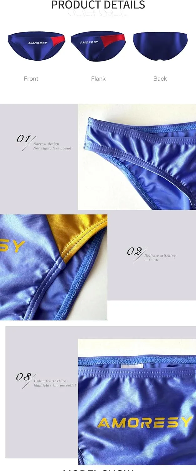 Oceanus Series Color-Blocked Swimming Trunks Spandex Triangle Sexy Fashion Vacation Navy Style Beach spa（511）
