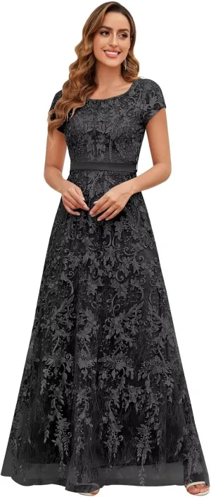 OFEYCHUN Cap Sleeve Mother of The Bride Dresses for Women Lace Applique Formal Wedding Guest Dress