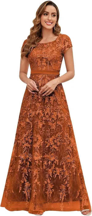 OFEYCHUN Cap Sleeve Mother of The Bride Dresses for Women Lace Applique Formal Wedding Guest Dress