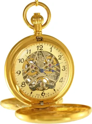 OGLE Vintage Double Copper Cover Case Dual Movement Skeleton Chain Fob Self Winding Automatic Mechanical Pocket Watch