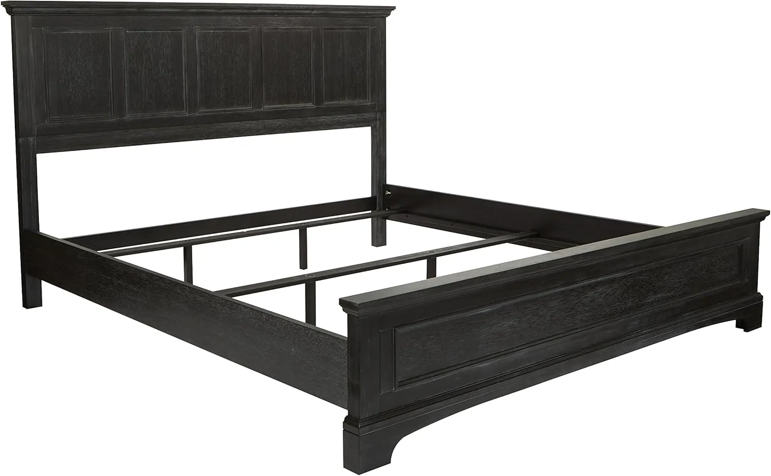 OSP Home Furnishings Farmhouse Basics King Bed Set with Headboard, Footboard and Side Panels Plus Bedframe, Rustic Black Finish